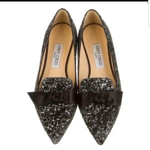 Jimmy Choo bow accent black loafers flats